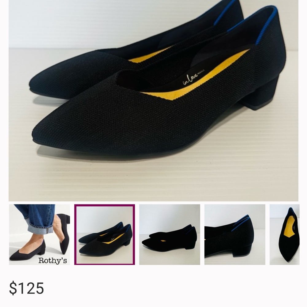 Rothy's Black Pointed Flats with Blue Accents